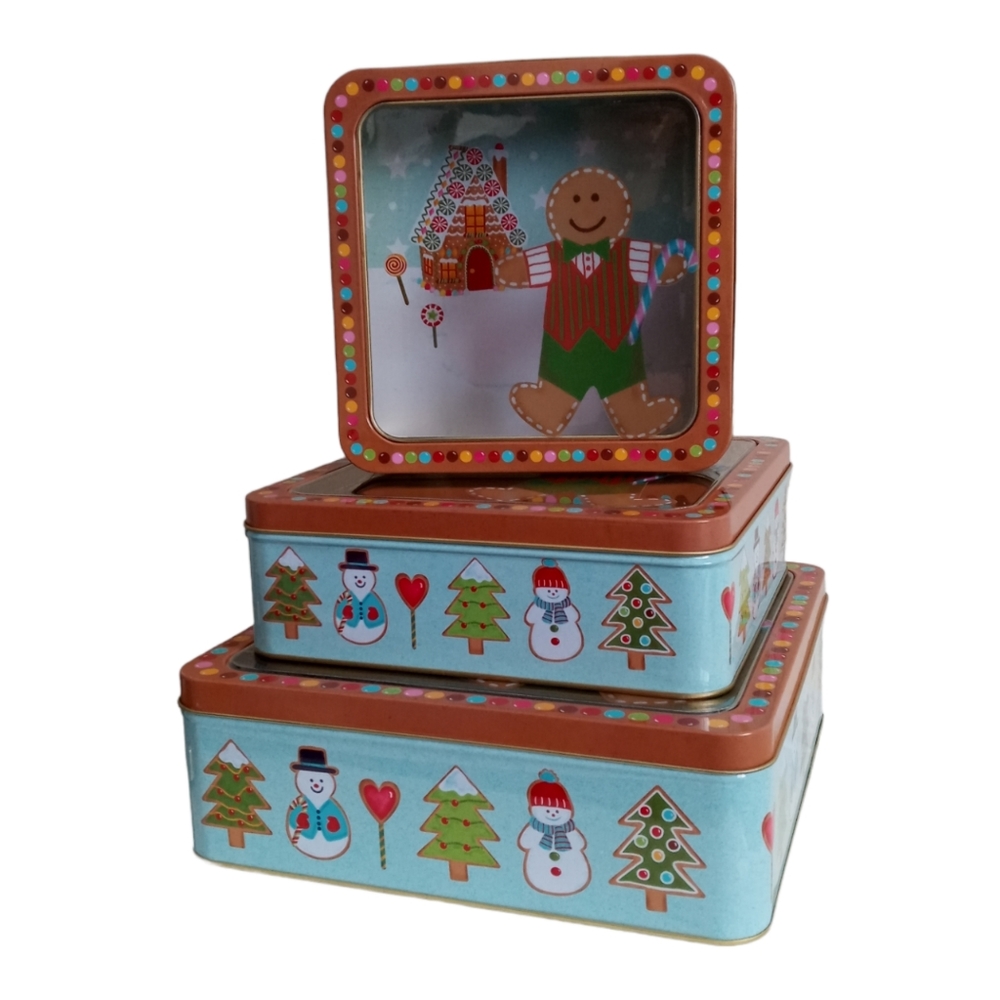 Three Piece Gingerbread Man Nesting Cookie Tins